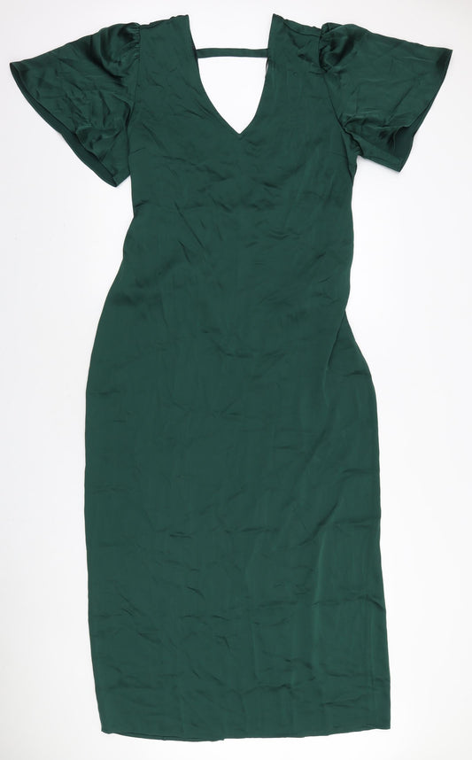 VILA Womens Green Polyester A-Line Size 14 V-Neck Zip