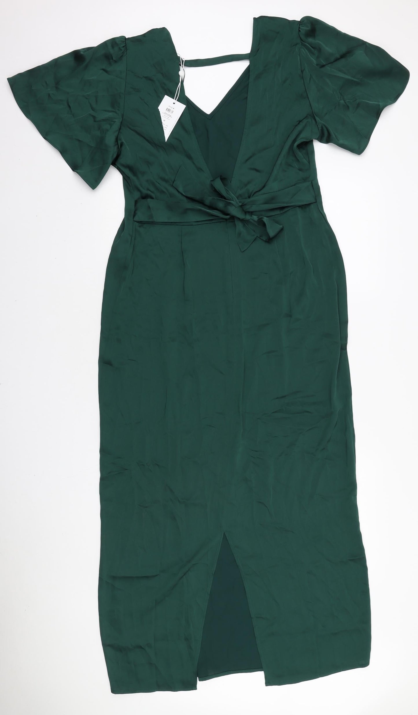 VILA Womens Green Polyester A-Line Size 14 V-Neck Zip