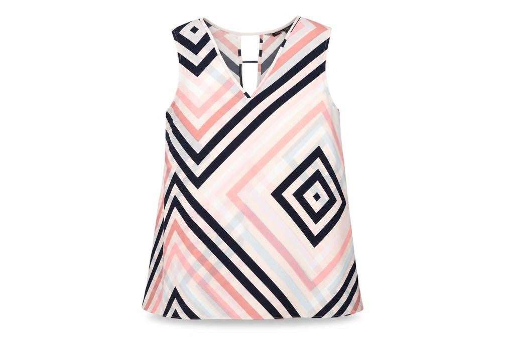Principles Womens Pink Geometric Polyester Basic Blouse Size 18 V-Neck