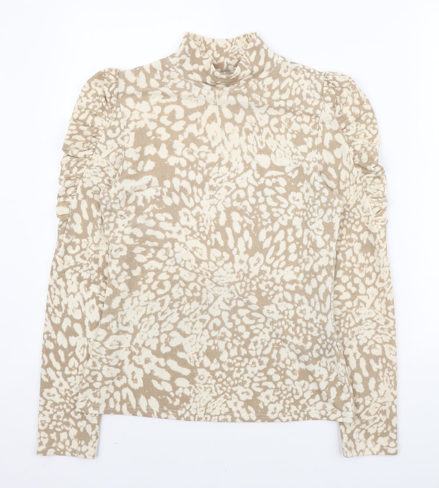 Sonder Studio Womens Beige Mock Neck Animal Print Polyester Pullover Jumper Size 10
