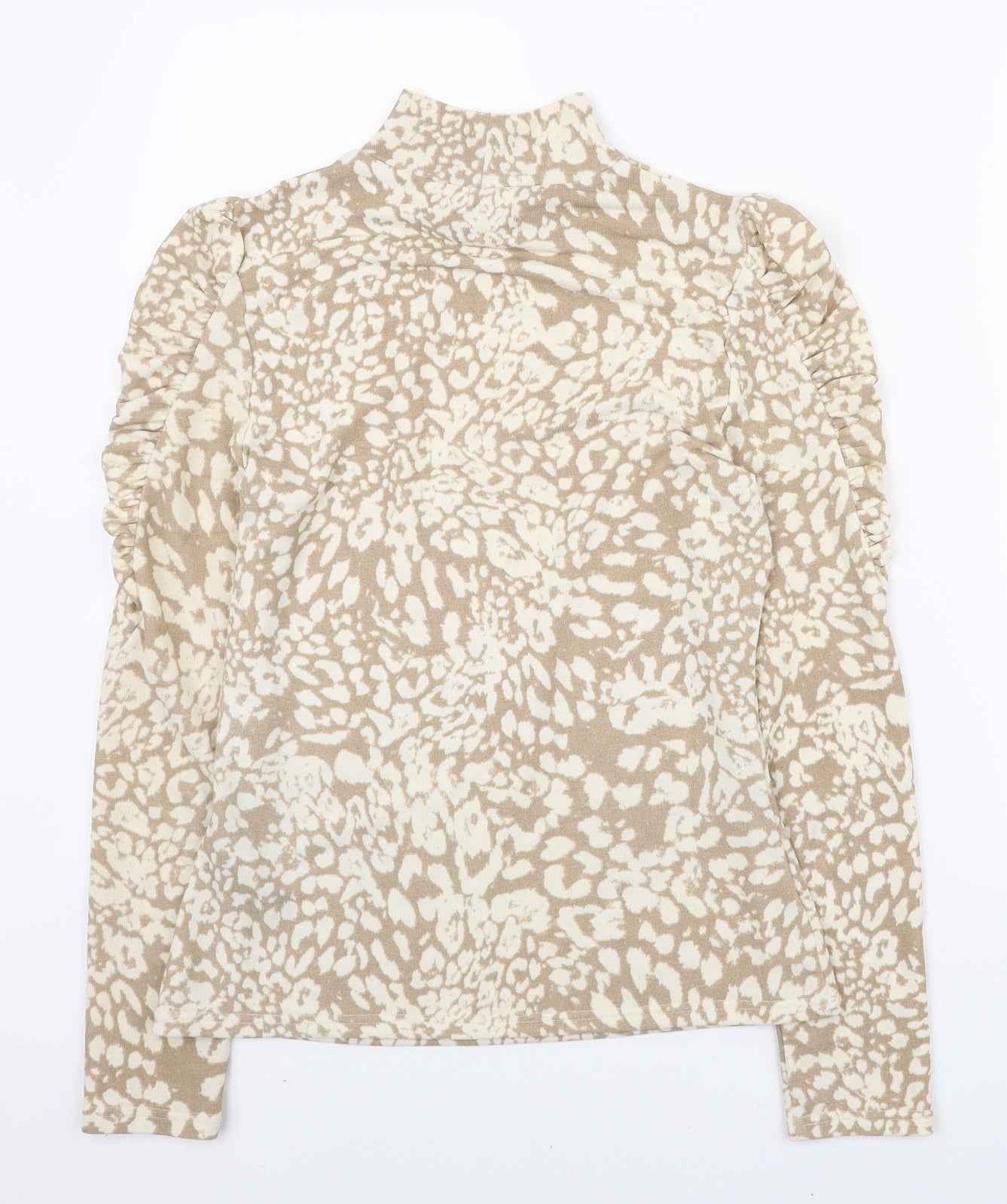 Sonder Studio Womens Beige Mock Neck Animal Print Polyester Pullover Jumper Size 10