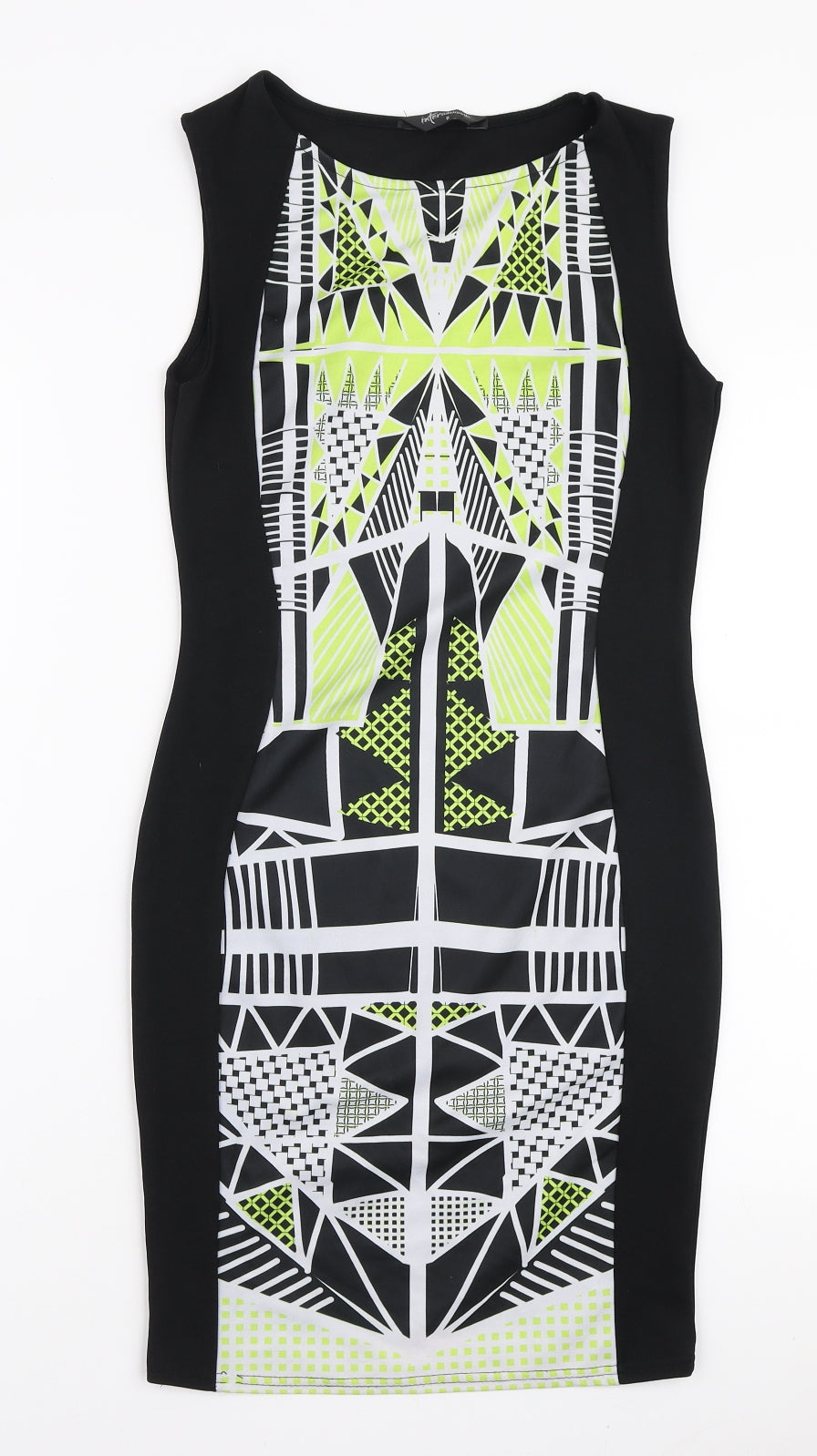 Internacionale Womens Black Geometric Polyester Bodycon Size 8 Boat Neck Pullover