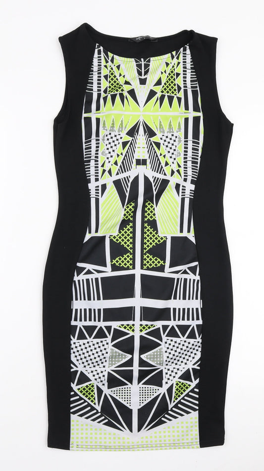 Internacionale Womens Black Geometric Polyester Bodycon Size 8 Boat Neck Pullover