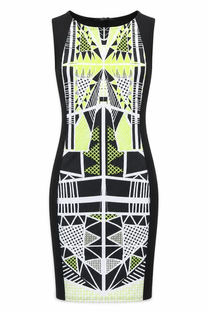Internacionale Womens Black Geometric Polyester Bodycon Size 8 Boat Neck Pullover