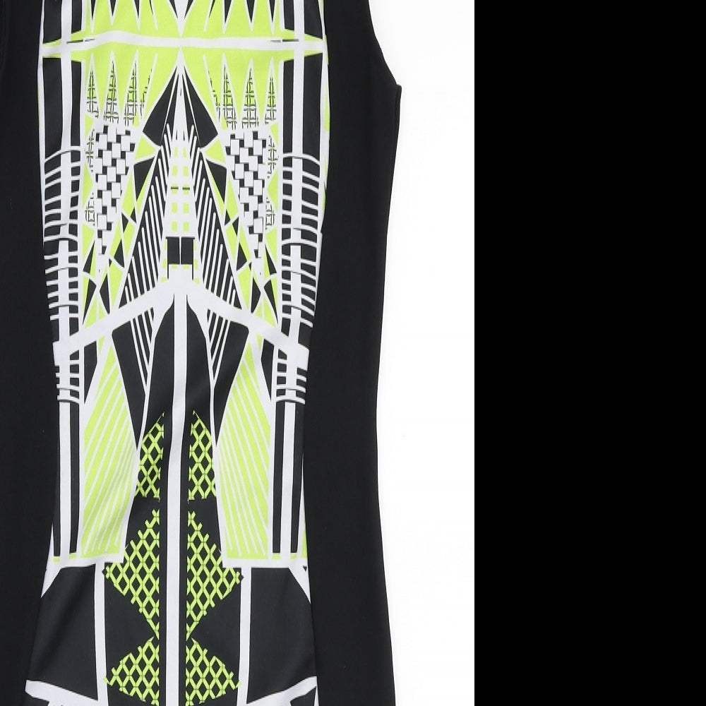 Internacionale Womens Black Geometric Polyester Bodycon Size 8 Boat Neck Pullover