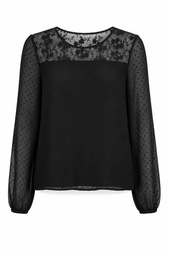 VERO MODA Womens Black Polyester Basic Blouse Size S Round Neck - Lace Detail