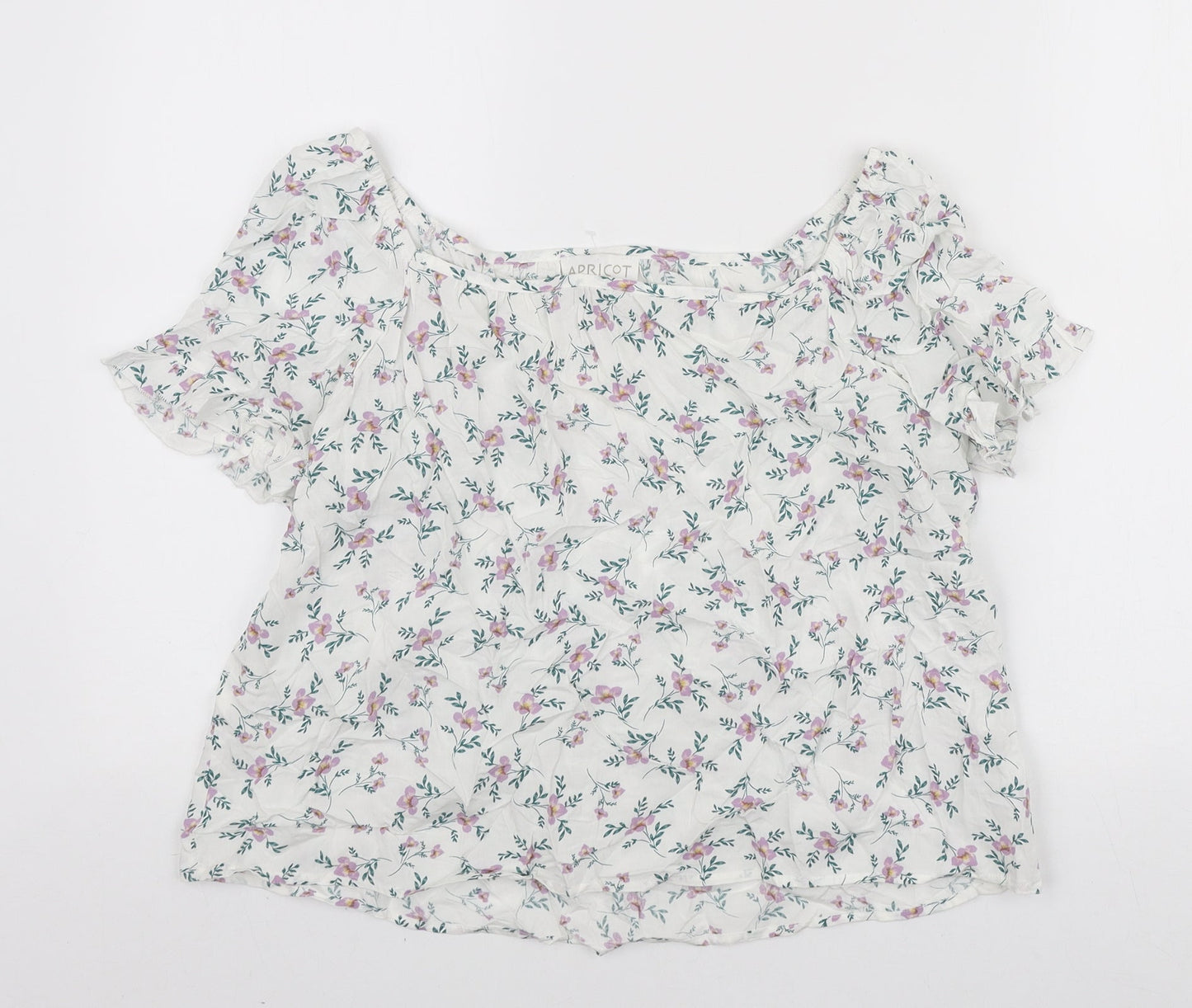 Apricot Womens White Floral Viscose Basic Blouse Size 10 Boat Neck