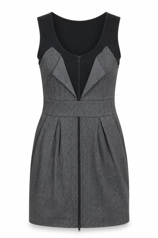 Love Womens Grey Herringbone Cotton Mini Size S Round Neck Zip