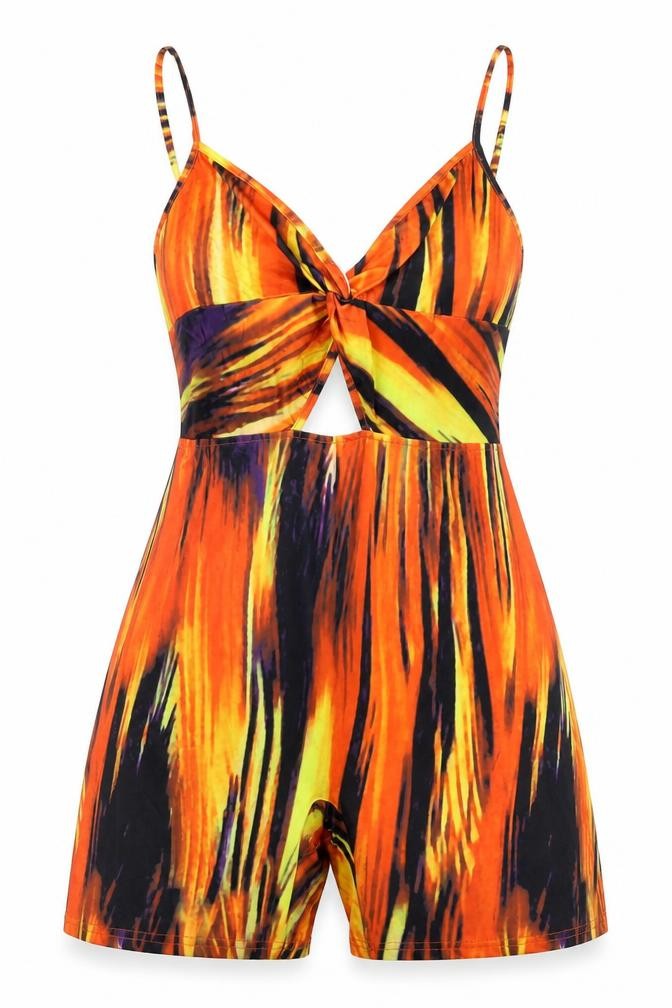 SheIn Womens Orange Geometric Polyester Romper One-Piece Size L L3 in Pullover