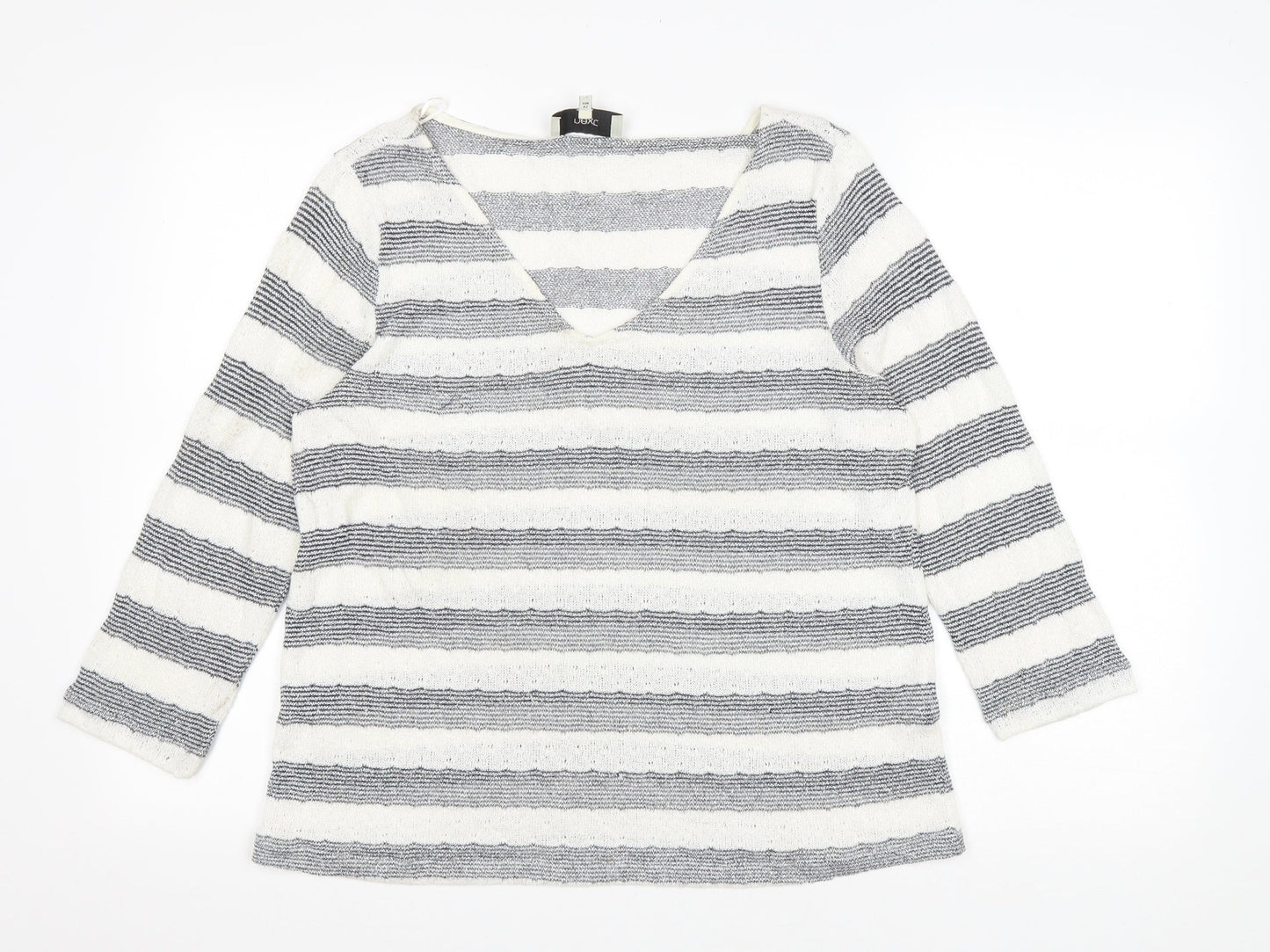 NEXT Womens White V-Neck Striped Viscose Pullover Jumper Size 14