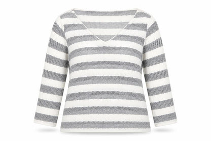 Next Womens White V-Neck Striped Viscose Pullover Jumper Size 14