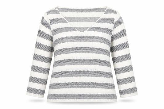 Next Womens White V-Neck Striped Viscose Pullover Jumper Size 14
