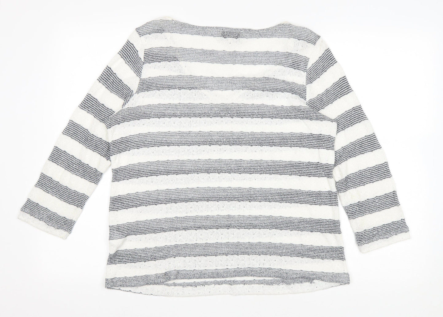 NEXT Womens White V-Neck Striped Viscose Pullover Jumper Size 14