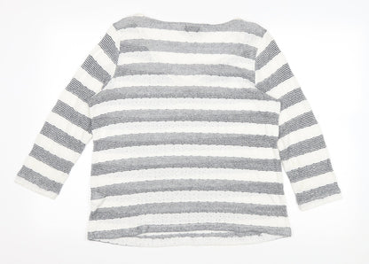Next Womens White V-Neck Striped Viscose Pullover Jumper Size 14