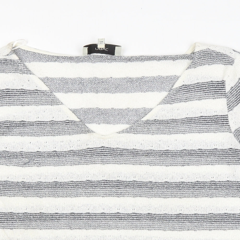 NEXT Womens White V-Neck Striped Viscose Pullover Jumper Size 14