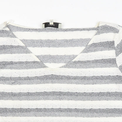 Next Womens White V-Neck Striped Viscose Pullover Jumper Size 14