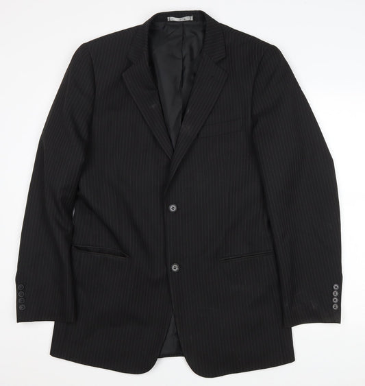 Taylor & Wright Mens Black Striped Polyester Jacket Blazer Size 40