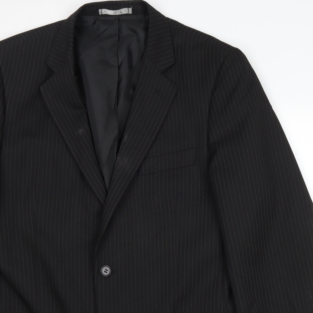 Taylor & Wright Mens Black Striped Polyester Jacket Blazer Size 40