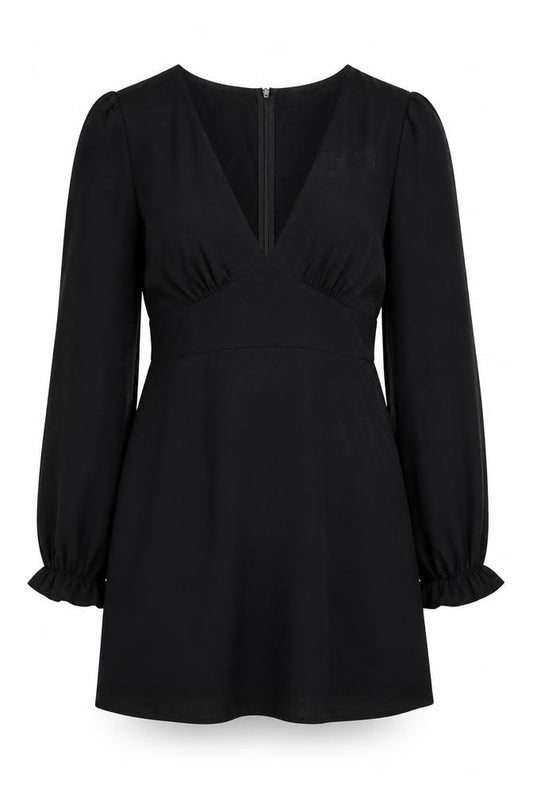 SheIn Womens Black Polyester A-Line Size L V-Neck Zip