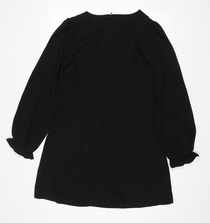 SHEIN Womens Black Polyester A-Line Size L V-Neck Zip