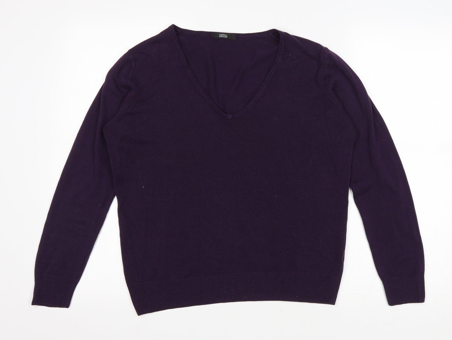 Marks and Spencer Womens Purple V-Neck Acrylic Pullover Jumper Size 12