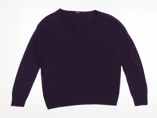 Marks and Spencer Womens Purple V-Neck Acrylic Pullover Jumper Size 12