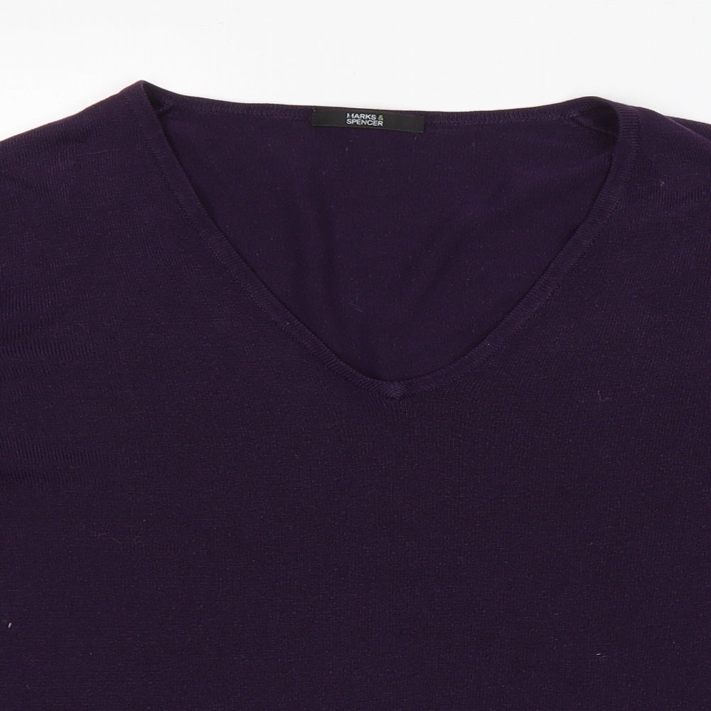 Marks and Spencer Womens Purple V-Neck Acrylic Pullover Jumper Size 12