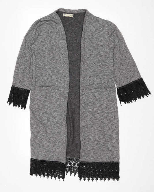 hearts and bows Womens Grey V-Neck Polyester Cardigan Jumper Size 10 - Lace Trim