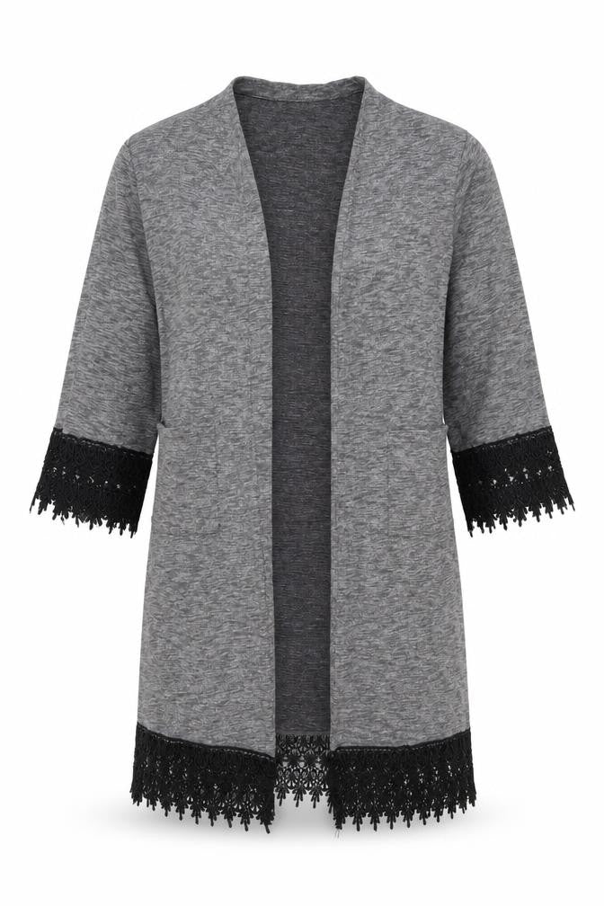 hearts and bows Womens Grey V-Neck Polyester Cardigan Jumper Size 10 - Lace Trim