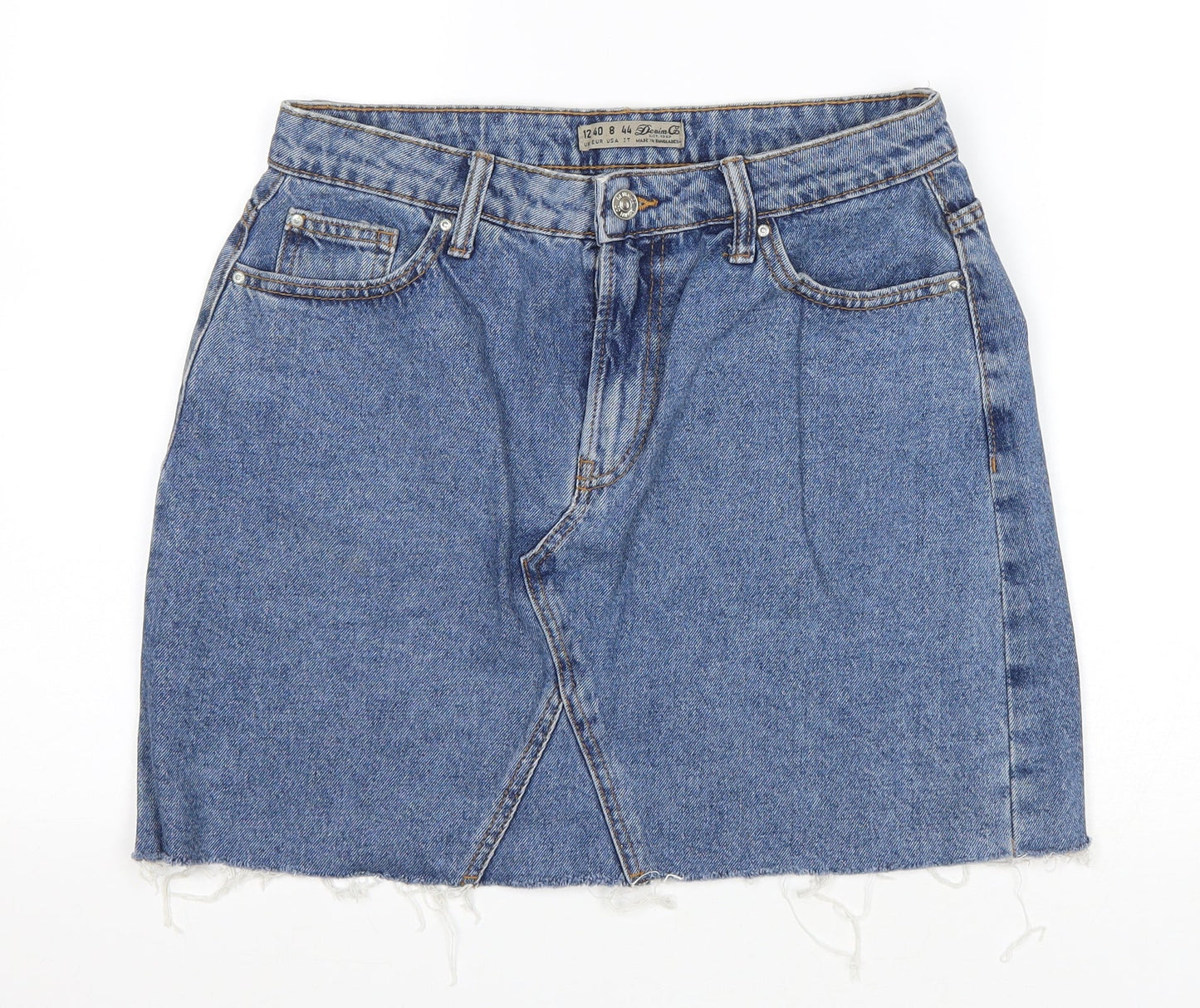 Denim & Co. Womens Blue Cotton A-Line Skirt Size 12 Zip - Distressed Hem