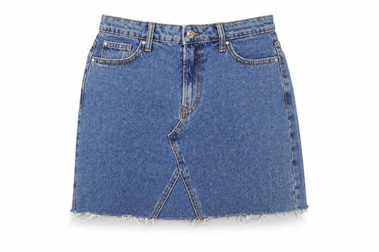 Denim & Co. Womens Blue Cotton A-Line Skirt Size 12 Zip - Distressed Hem