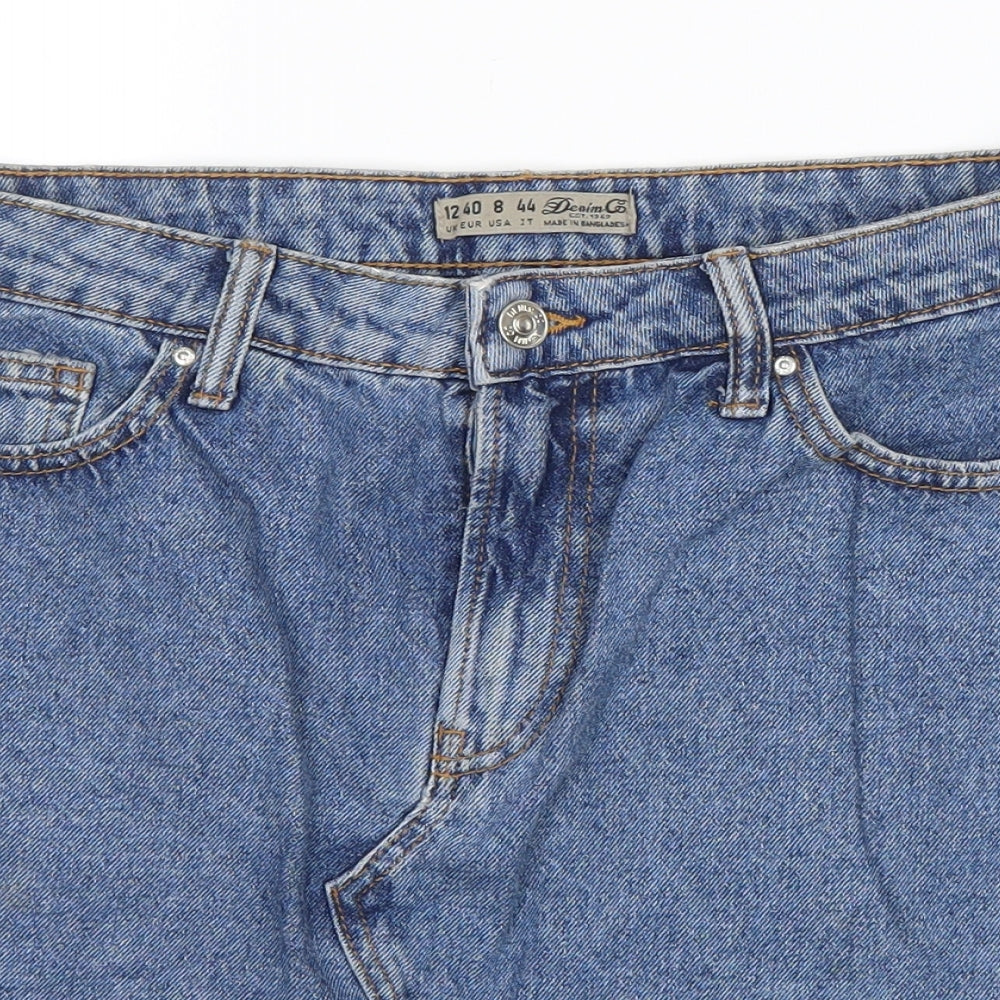 Denim & Co. Womens Blue Cotton A-Line Skirt Size 12 Zip - Distressed Hem
