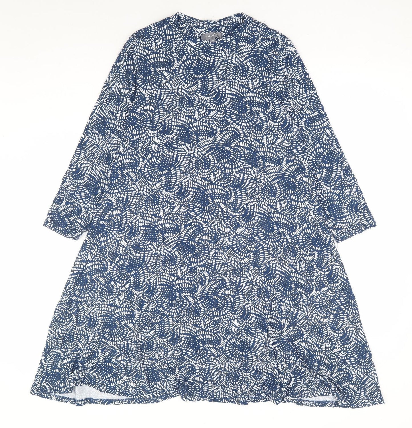 Principles Womens Blue Geometric Viscose A-Line Size 10 Mock Neck Pullover