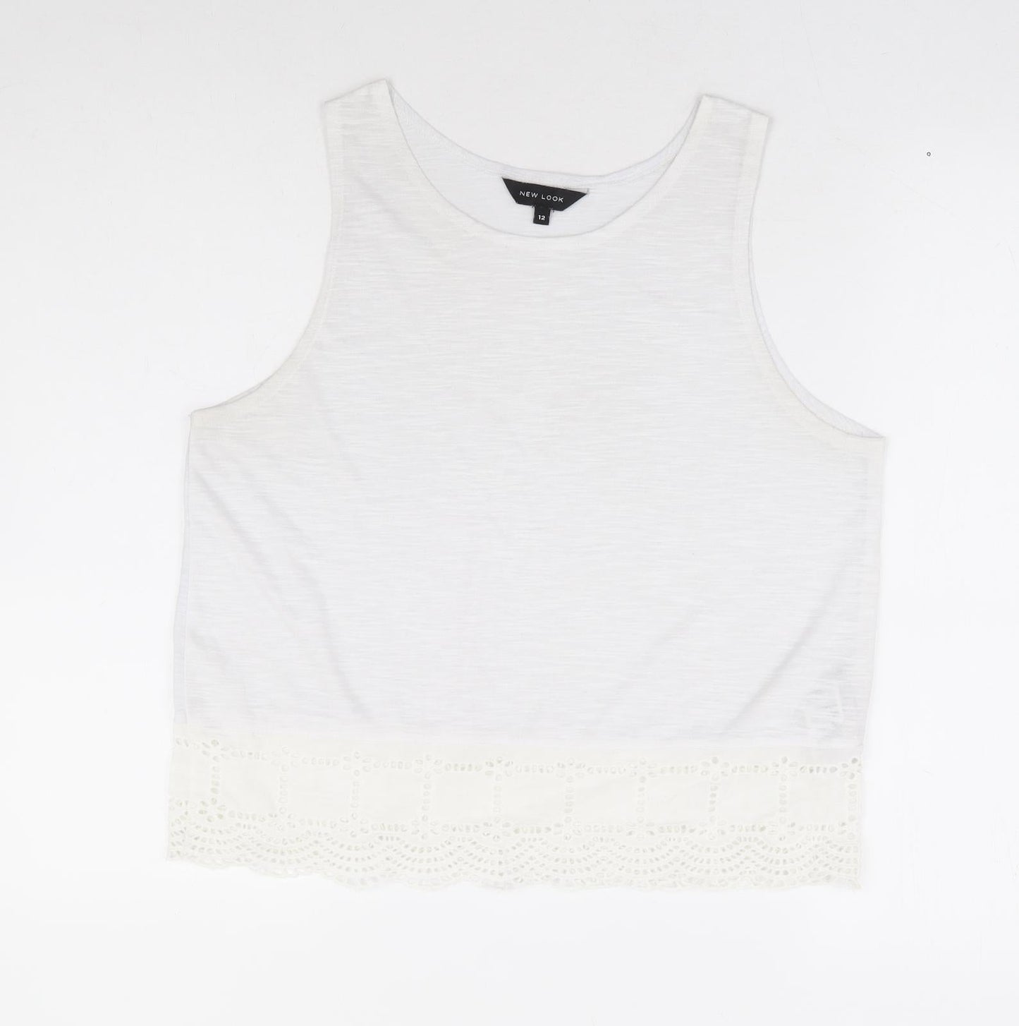 New Look Womens White Polyester Basic Tank Size 12 Round Neck - Crochet Hem