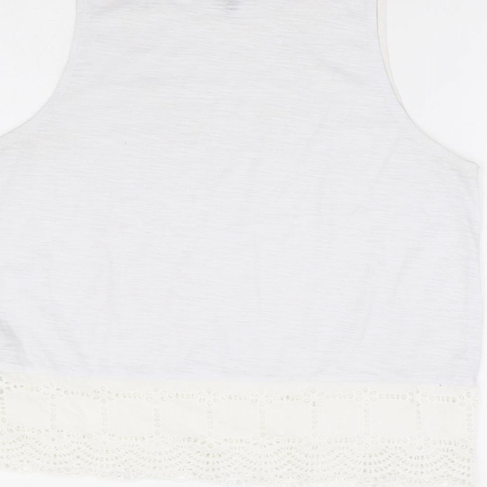New Look Womens White Polyester Basic Tank Size 12 Round Neck - Crochet Hem