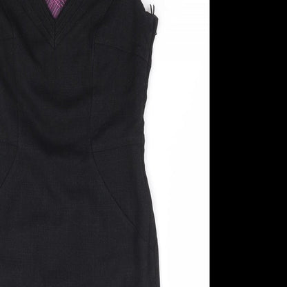 Next Womens Black Polyester A-Line Size 8 V-Neck Zip