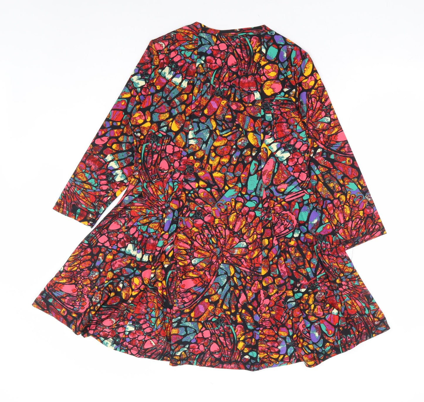 Attitudes Womens Multicoloured Geometric Polyester Skater Dress Size XS V-Neck Pullover