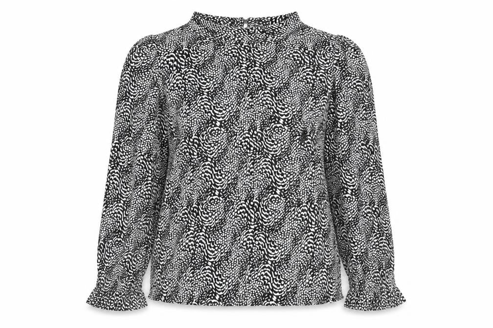 Marks & Spencer Womens Black Geometric Viscose Basic Blouse Size 10 Mock Neck