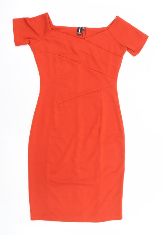 Izabel Womens Orange Polyester Pencil Dress Size 8 Boat Neck Pullover