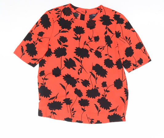 Marks and Spencer Womens Red Floral Polyester Basic T-Shirt Size 6 Round Neck