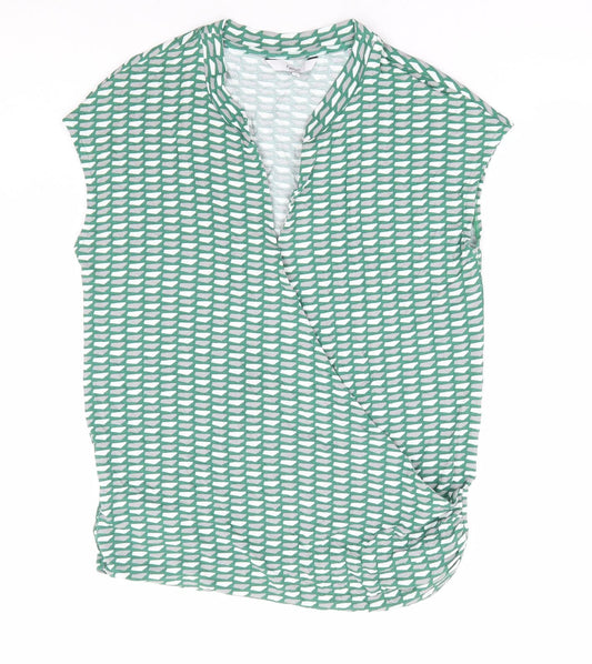 NEXT Womens Green Geometric Viscose Wrap Tank Size 10 V-Neck - Faux Wrap