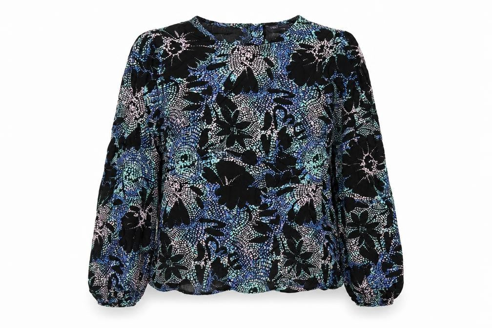 Marks & Spencer Womens Multicoloured Geometric Viscose Basic Blouse Size 6 Round Neck