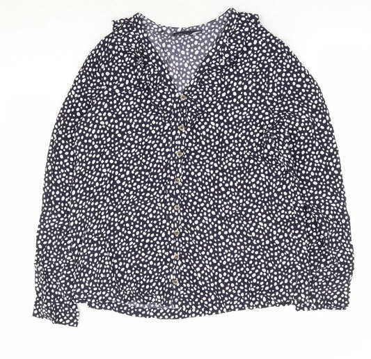 Marks an dSpencer Womens Blue Geometric Viscose Basic Blouse Size 10 V-Neck