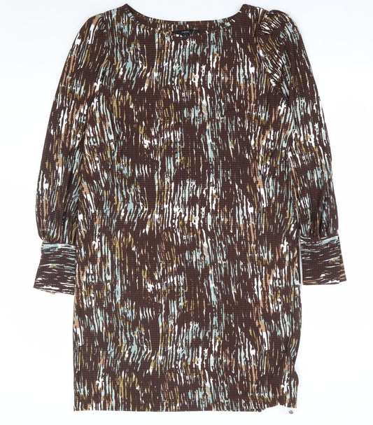 NEXT Womens Brown Geometric Polyester Shift Size 12 Boat Neck Pullover