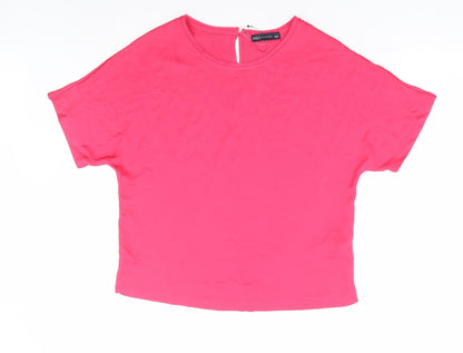 Marks & Spencer Womens Pink Polyester Basic T-Shirt Size 8 Round Neck