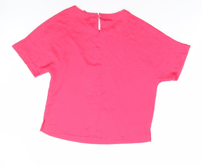 Marks & Spencer Womens Pink Polyester Basic T-Shirt Size 8 Round Neck