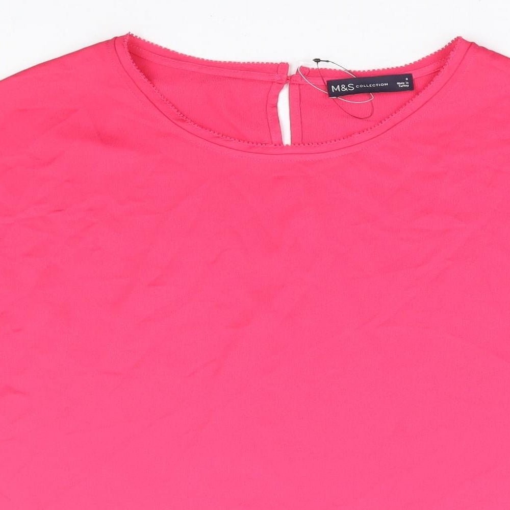 Marks and Spencer Womens Pink Polyester Basic T-Shirt Size 8 Round Neck