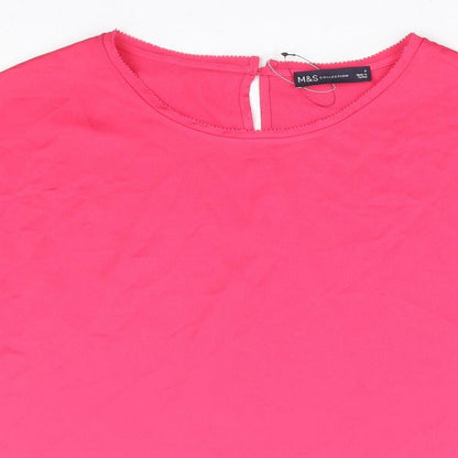 Marks & Spencer Womens Pink Polyester Basic T-Shirt Size 8 Round Neck
