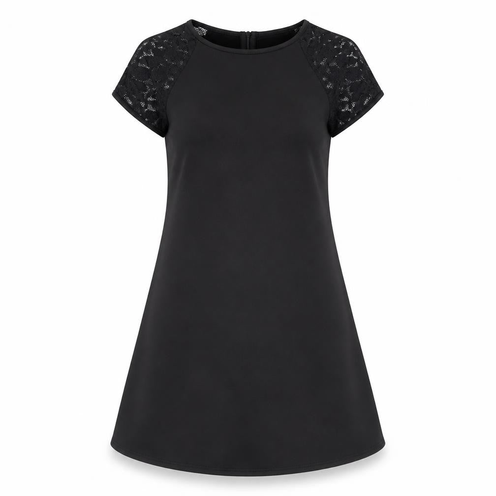 Missguided Womens Black Polyester A-Line Size 10 Round Neck Zip - Lace Sleeve Detail