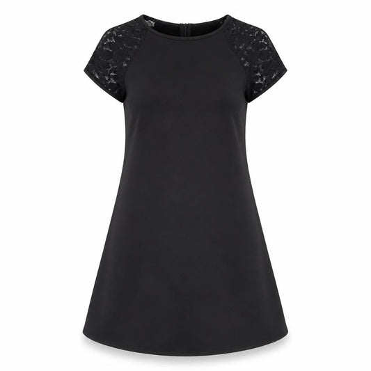 Missguided Womens Black Polyester A-Line Size 10 Round Neck Zip - Lace Sleeve Detail